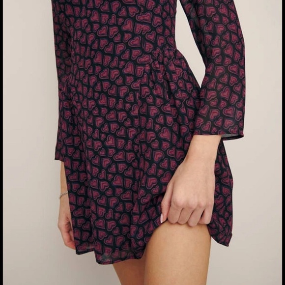 NWT Reformation Tamsin Mini Dress Bon Bon Pink Hearts Motif Long Sleeve Size 12 - Picture 10 of 16